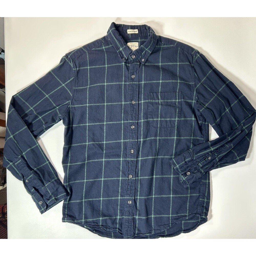 J. Crew M Mens Every Square Blue Green Plaid Slim Untucked Button Down Shirt
